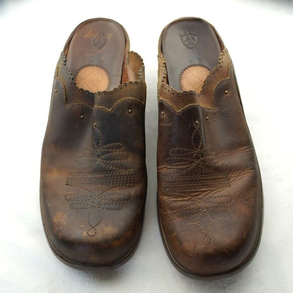 Ariat Brown Leather Western Slip-On Clogs‎ Size 10B Style 94225 - Picture 2 of 11